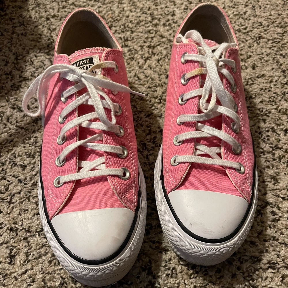 Platform Converse Pink Canvas Sneakers with White Accents